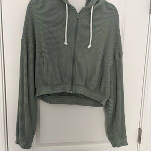 Green Waffle Knit Shorts & Jacket Set